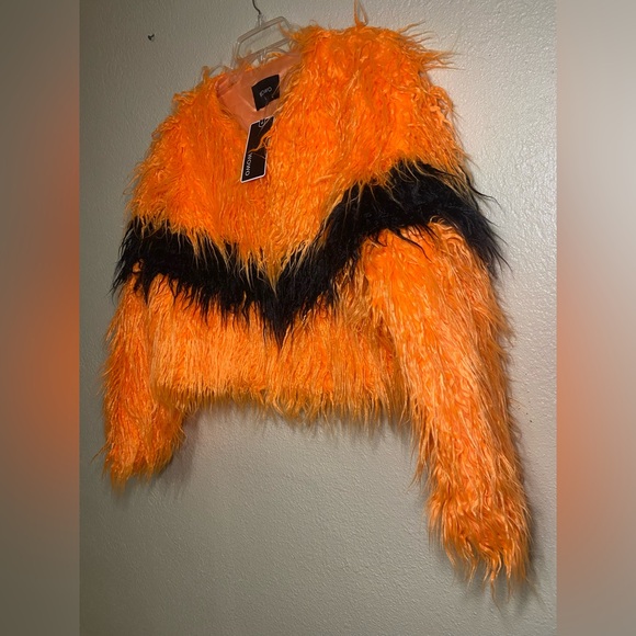 WOWO Orange and Black Teddy Jacket - Picture 4 of 5
